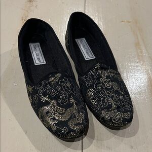 Vintage Daniel Green Black Loafers with Gold Embroidery